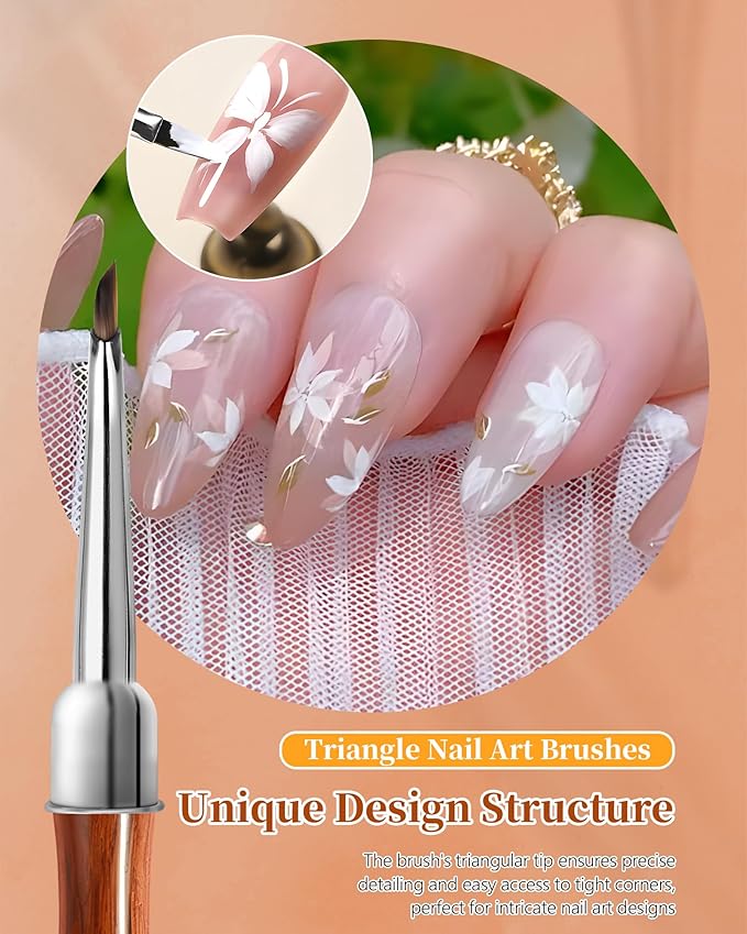 2Pcs Nail Art Brush Set, Multi-Functional 3D Nail Pen for Gel Extensions, Builder Nail Gel Design and Home DIY Manicure (Wood Color)