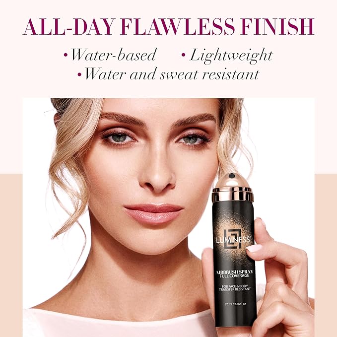 LUMINESS Spray Airbrush Foundation Makeup, Medium Shade 040 - Lightweight, Full Coverage Foundation for Face, Neck, & Body - Concealer for Seamless Blending, Natural-Looking Finish, 2.36 fl oz