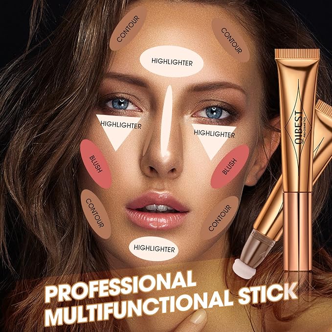 Liquid Highlighter Beauty Wand, Cream Liquid Highlighter Stick with Cushion Applicator, Lightweight Blendable, Long Lasting Silky Cream Highlighter Stick | 5# Highlight Rose Gold