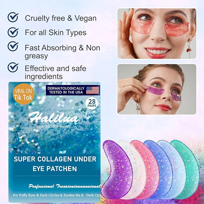 [ 28 Pairs ] Under Eye Patches, Eye Gel Mask for Puffy Eyes and Dark Circles with Natural Marine Collagen Reduce Wrinkles Anti-Aging Face Eye Skin Care Mask for Face,Puffiness, Eye Bags and Wrinkles