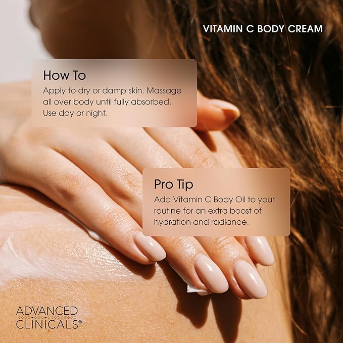 Advanced Clinicals Vitamin C Cream Face & Body Lotion Moisturizer | Anti Aging Skin Care Firming & Brightening Cream For Body, Face, Uneven Skin Tone, Wrinkles, & Sun Damaged Dry Skin, 16 Oz