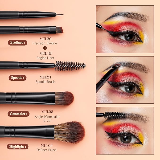 Jessup Eye Brushes Set, Vegan Makeup Brushes with Concealer Powder Eyeshadow Blending Eyeliner Spoolie Brush, 16pcs Premium Synthetic Black Cosmetic Brush T272