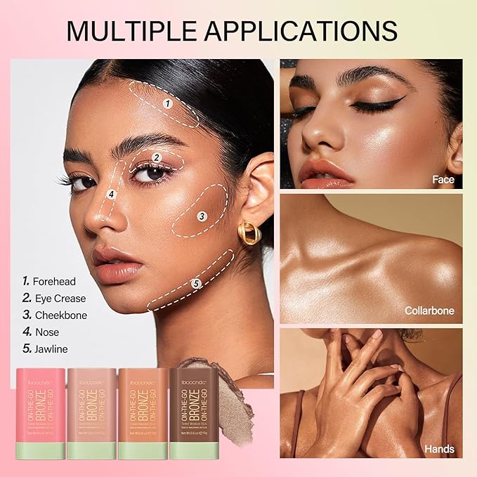 MEICOLY Cream Bronzer Stick, Natural Highlight Contour Makeup,Face Highlighter Stick,Contour Stick Facial Contouring Stick,Buildable Face Bronzer Face Shaping,Waterproof,04 Beach Glow