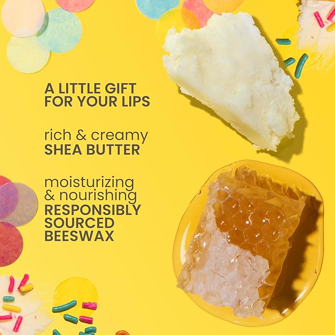 Burt's Bees Lip Balm Party Pack - Birthday Cake, Waffle Cone, Strawberry Shortcake, and Cookies & Cream, All Day Moisturizer, Tint-Free, Natural Origin Conditioning Lip Treatment, 4 Tubes, 0.15 oz.