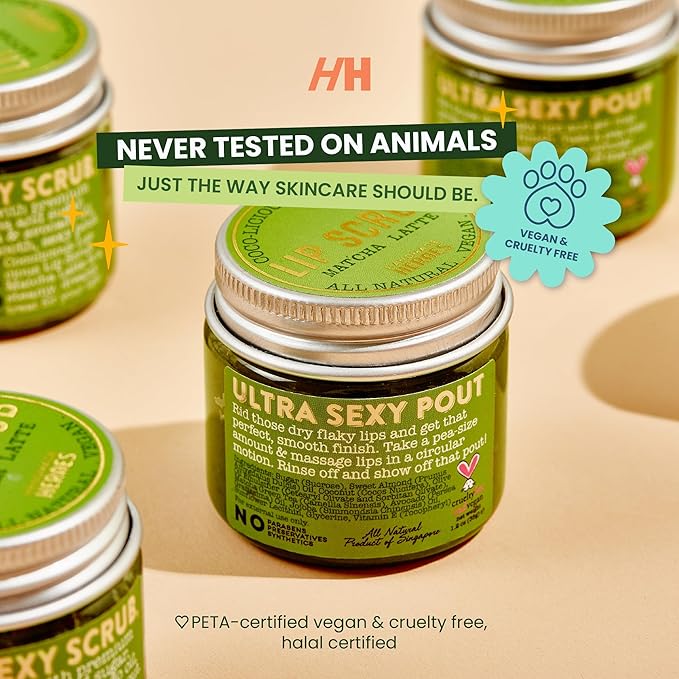 Handmade Heroes Matcha Latte Lip Scrub 1oz | 100% Natural Vegan Skin Care | Deep Conditioning Lip Scrub for Dry Lips with Jojoba Oil Avocado Oil | Natural Lightening Lip Exfoliator & Lip Plumper