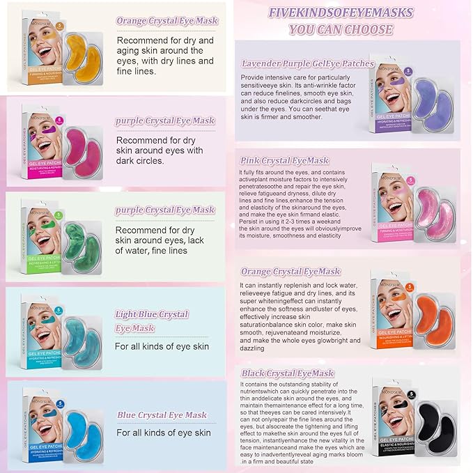 Premium Under Eye Patches, Gel Eye Patches Hydrating & Refresh for Puffy Eyes, Under Eye Bags & Dark Circles, Natural Collagen Eye Gels Pads, Crystal Anti-Aging Eye Mask (Light blue)