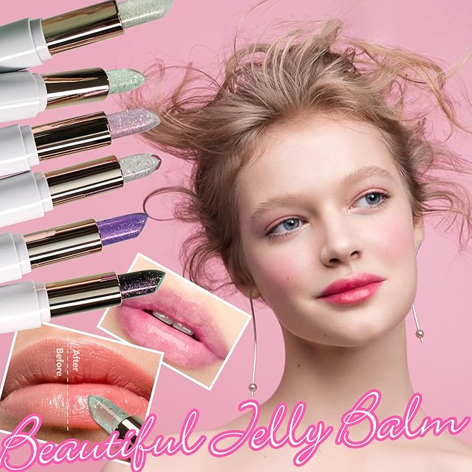Purple Shimmer Lipstick,Ph Mood Magic Color Changing Lip Balm Plumping Glimmer Glow Lipstick Hydrating Lip Glow Oil Lasting Tinted Lip Balm Moisturizing Lips Care Temperature Jelly Lipstick(5#)