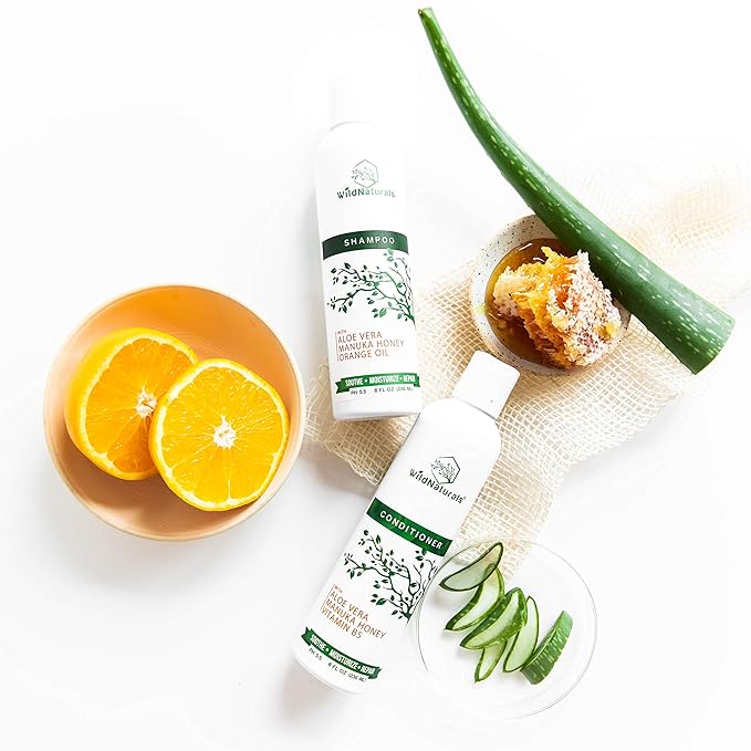 Manuka Honey Shampoo and Conditioner - Soothing Moisturizing Formula for Eczema, Psoriasis, Curly Hair, and Color-Safe - All Natural Set