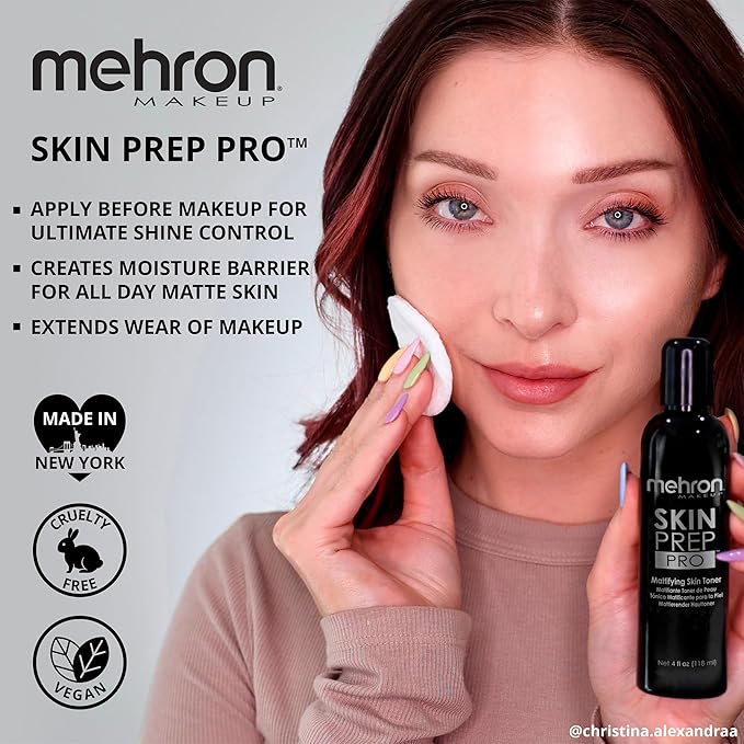 Mehron Makeup Skin Prep Pro Mattifying Skin Toner | Long Lasting Pre-Makeup Skin Primer 4 fl oz (120 ml)