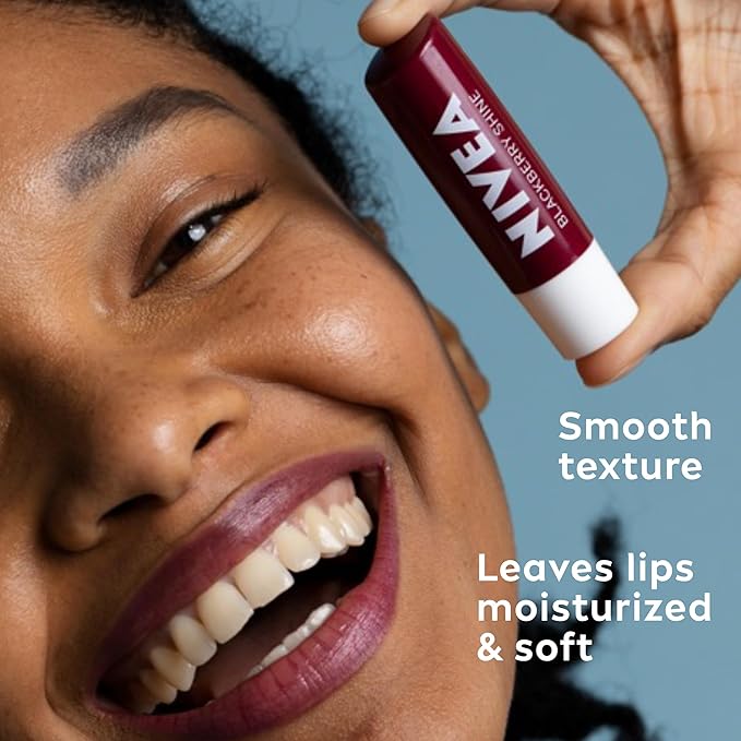 NIVEA Lip Care, Fruity Tinted Lip Balm Variety Pack, Includes Cherry, Strawberry, Blackberry and Watermelon Scents, 0.17 Oz, Pack of 4