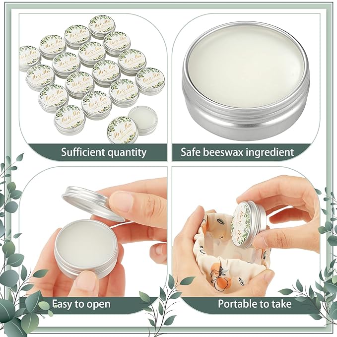 40 Pieces Bridal Shower Lip Balm Bulk Wedding Favors Lip Balms Mr and Mrs Thanks for Coming Wedding Party Gift for Guest Girl Bride Women Travel Birthday, 0.34 Oz, White (Eucalyptus Style)