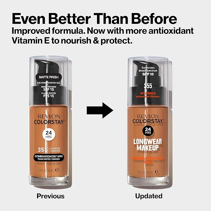 Revlon Liquid Foundation, ColorStay Face Makeup for Combination & Oily Skin, SPF 15, Longwear Medium-Full Coverage with Matte Finish, Nude (200), 1.0 Oz