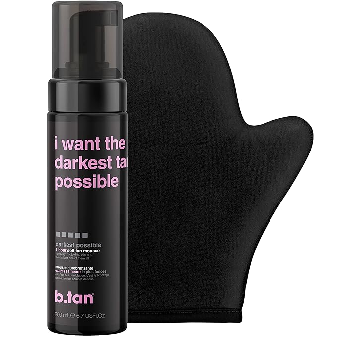 b.tan Dark Self Tanner Kit | Get The Darkest Tan Possible Bundle - Best Dark Self Tanning Mousse w Mitt Applicator, 1 Hour Sunless Tanner, Fast Bronzing Glow, No Fake Tan Smell, Vegan, 6.7 Fl Oz