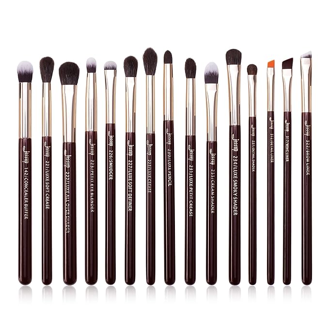 Jessup Professional Eye Makeup Brushes Set Natural-Synthetic 15pcs for Eyeshadow Blending Concealer Eyeliner Eyebrow, Zinfandel T284