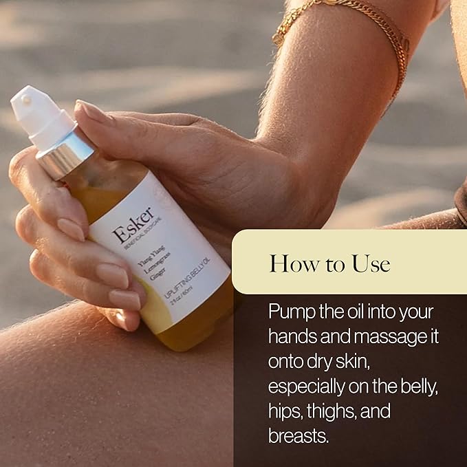 ESKER Natural Uplifting Belly Oil | (4.0oz) | Plant-Based Formulated with Antioxidants Promoting Deep Hydration and Cell Regeneration | Skin Stays Nourished and Resilient During Pregnancy