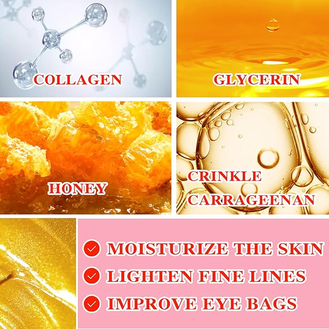 Eye Mask 60 pcs,Gold Collagen Under Eye Patches,Puffy Eyes and Dark Circles Treatments,Improve Reduce Under Eye Bags Smooth Wrinkles and Lighthen Fine Lines,Moisturizing,Improve and Firm eye Skin