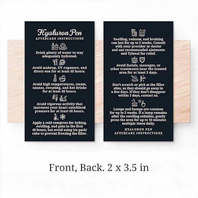 100 Pack - Premium Hyaluron Pen Lip Filler Aftercare Instructions Card 2 x 3.5" Accessories Supplies Kit Care - HP20A100_N