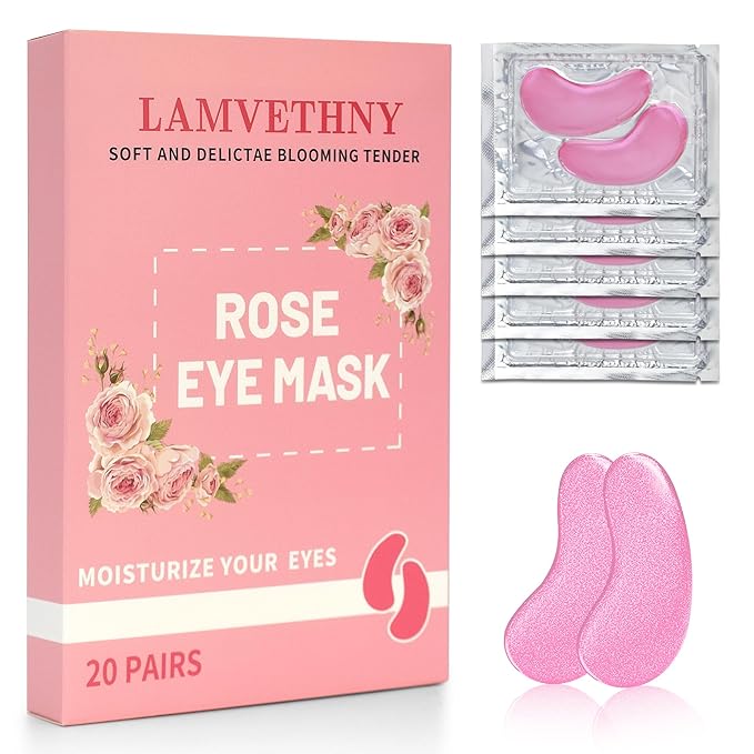 Eye Mask, Pink Rose Under Eye Patches (20 Pairs) Pink Rose Under Eye Masks Hyaluronic Acid Eye Patches for Dark Circles and Puffiness, Reduce Wrinkles and Fine Lines Under Eye Area - Pink