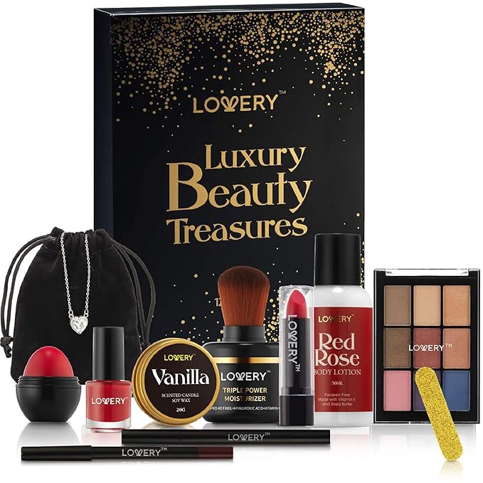Birthday Gifts for Her, Beauty Treasures 12 Day Makeup Gift Set - Birthday Gift Box With Women's Skincare and Makeup Surprises - Gifts for Women with Unique Surprises
