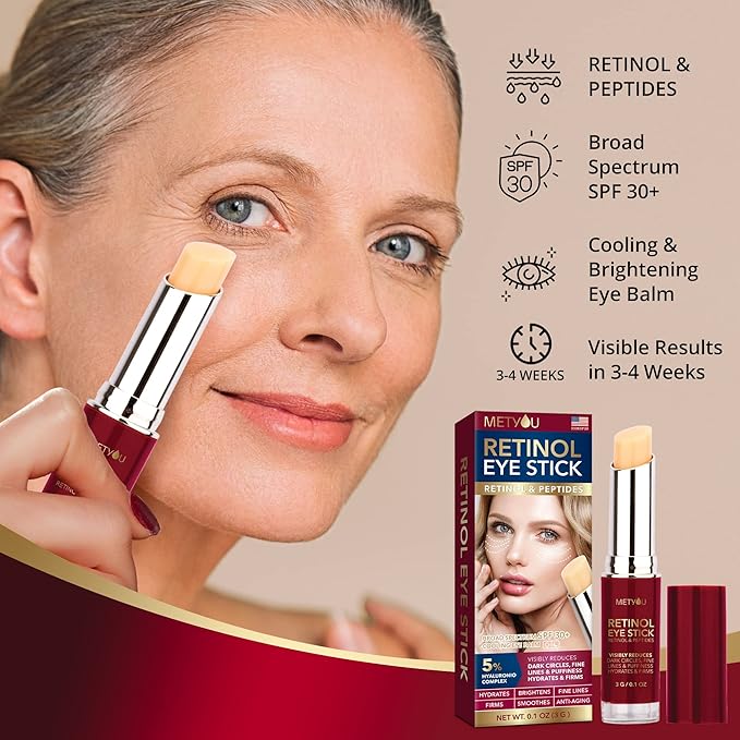 Retinol Under Eye Brightener Stick, Dark Circles Under Eye Treatment for Women with 5% Hyaluronic Acid Complex - Anti Aging Eye Cream for Puffiness and Bags Hydrates, Firms and Brightens Eyes 0.1oz(3g) 2 pack