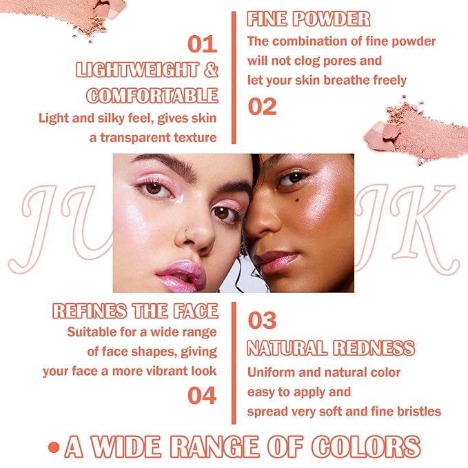 Blush Palette,Shimmer Silky Matte Blush Powder Palette,Professional Cute Face Contour Highlighter Blush Palette with Blush Makeup Brush 02