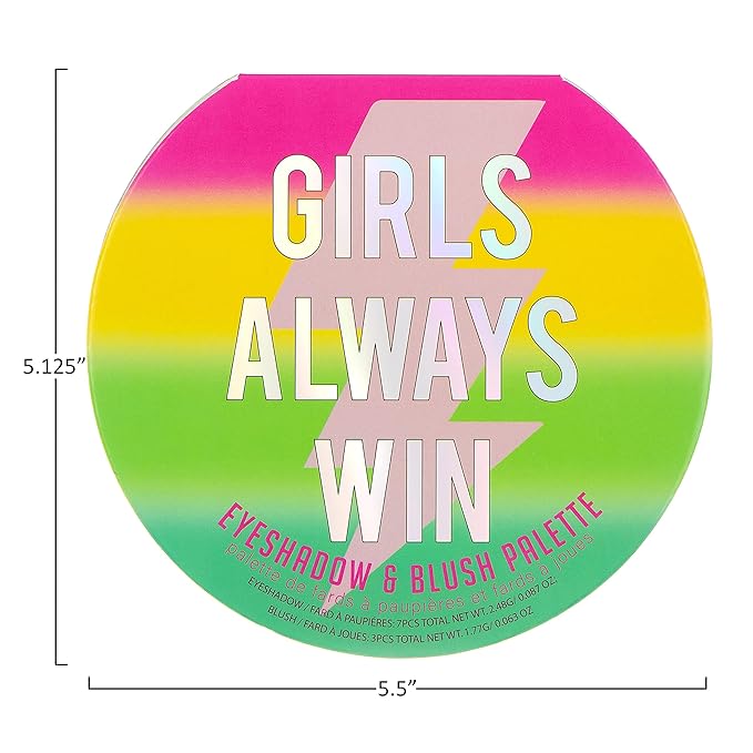 Expressions Girls Always Win Glisten & Glitter Makeup Palette 10 Color Eyeshadow Palette & Blush Makeup Novelty Beauty Set, Fold Out Compact with Mirror, Washable, Non-Toxic