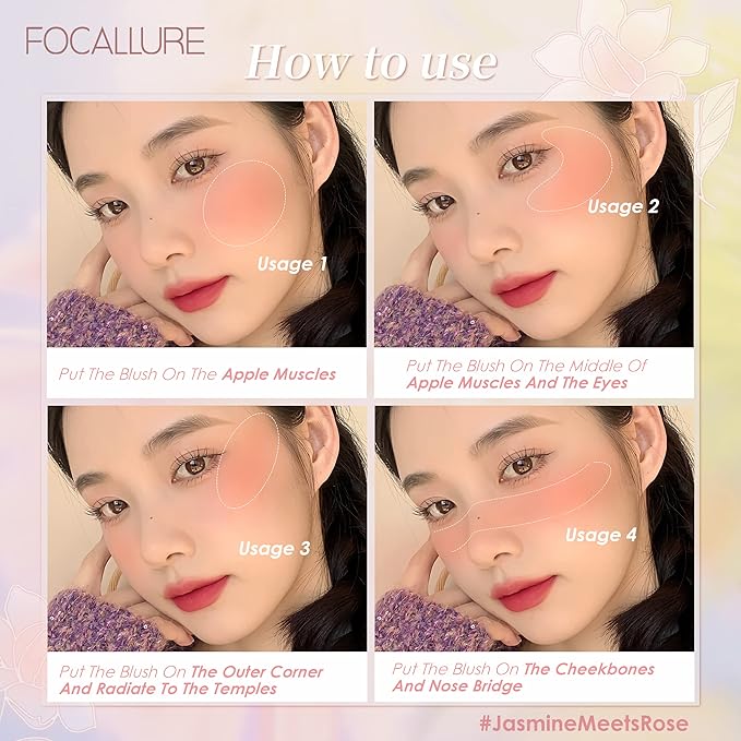 FOCALLURE Powder Palette Blush, Matte Mineral Blush Powder, Bright Shimmer Face Blush Makeup, Contour and Highlight Blush Palette, Highly Pigmented, Long Lasting, Waterproof, Blendable, #101
