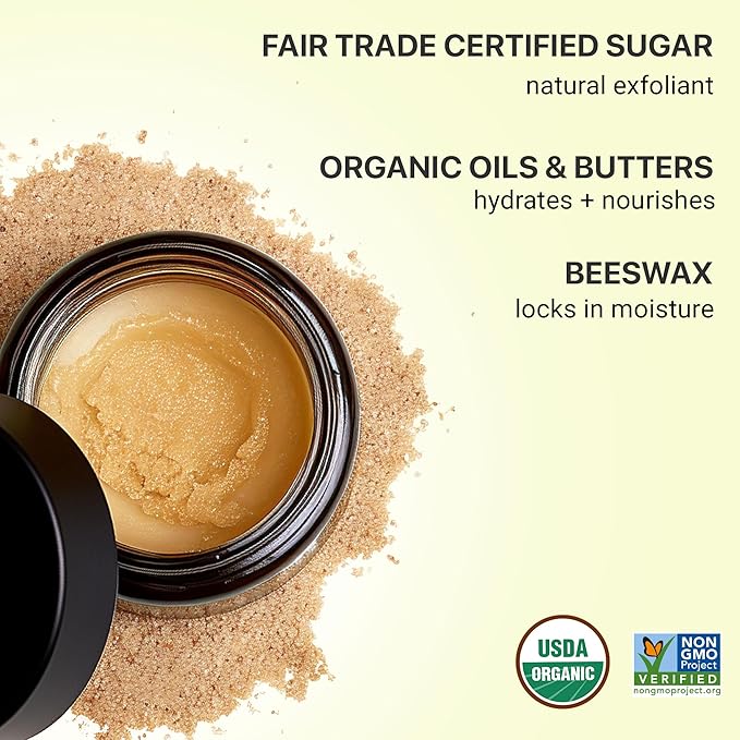 Organic Lip Scrub Mint - USA Made Exfoliating Lip Scrub with Natural & Organic Ingredients, Moisturizing Lip Exfoliator Scrub for Dry Lips, Lip Scrubber Exfoliator & Sugar Scrub for Smooth Lips