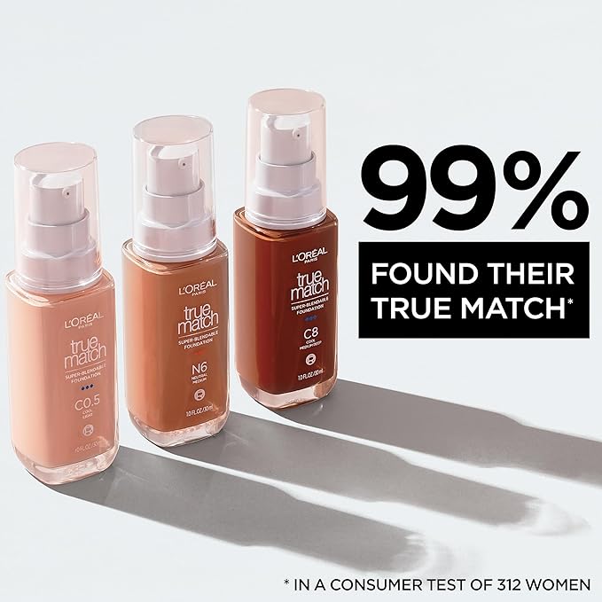 L'Oreal Paris True Match Super-Blendable Foundation, Medium Coverage Liquid Foundation Makeup, C4, Light Medium, 1 Fl Oz