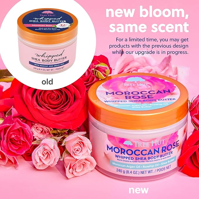 Tree Hut Moroccan Rose Whipped Shea Body Butter, 8.4oz, Lightweight, Long-lasting, Hydrating Moisturizer with Natural Shea Butter for Nourishing Essential Body Care