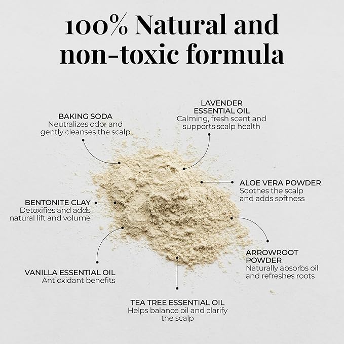 Amallow - Non Toxic Dry Shampoo Powder – With Organic Ingredients - Arrowroot, Bentonite Clay, Aloe Vera, & Essential Oils – No Talc, No Aerosol - Men & Women - Great For Travel