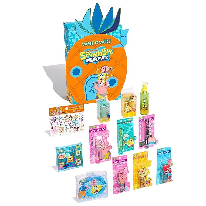 wet n wild SpongeBob SquarePants PR Box - Pineapple House 2-Layer Collector’s Set with Makeup & Tools for Unique F.U.N Looks, Cruelty-Free
