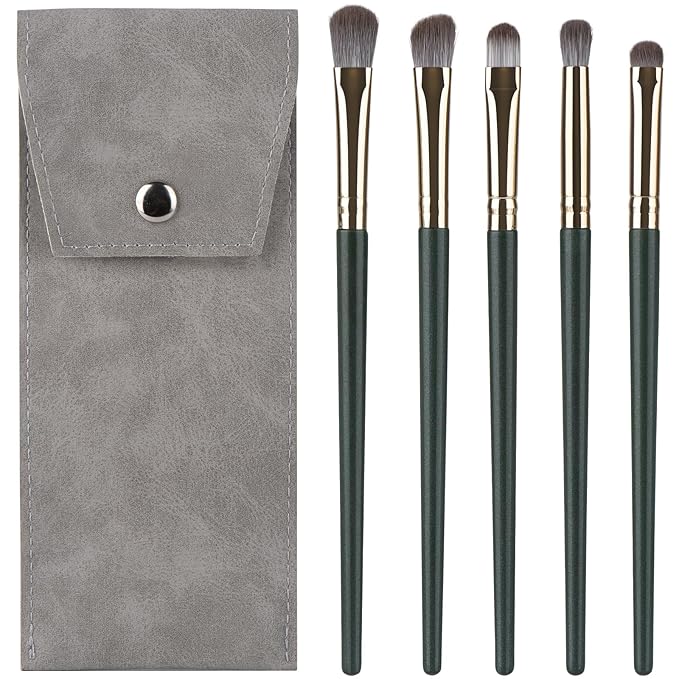 Eyeshadow Makeup Brushes Set with Case 5 PCS Soft Synthetic Hairs Eye Makeup Brushes for Blending Eyebrow Eyeliner Eyeshadow （Green）