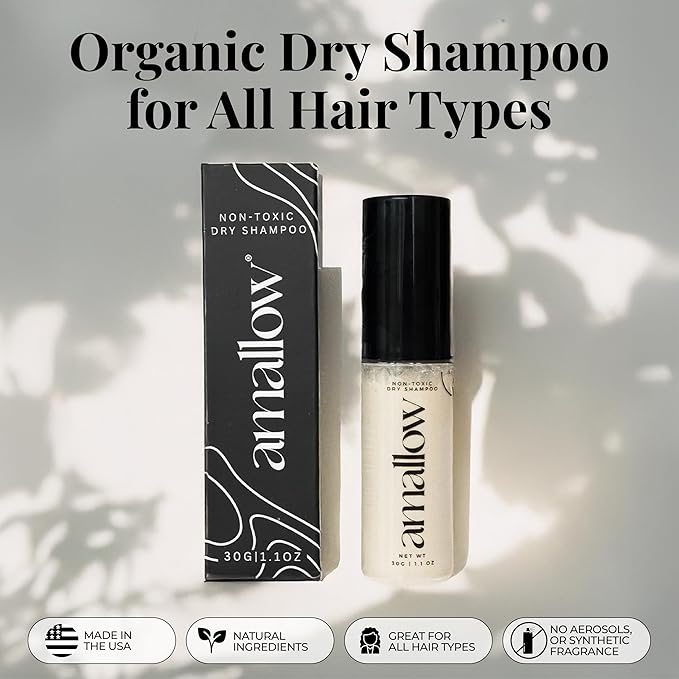 Amallow - Non Toxic Dry Shampoo Powder – With Organic Ingredients - Arrowroot, Bentonite Clay, Aloe Vera, & Essential Oils – No Talc, No Aerosol - Men & Women - Great For Travel