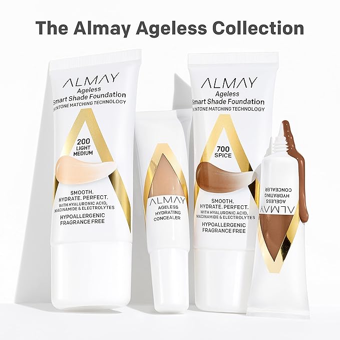 Almay Anti-Aging Foundation, Smart Shade Face Makeup with Hyaluronic Acid, Niacinamide, Vitamin C & E, Hypoallergenic-Fragrance Free, 500 Golden, 1 Fl Oz (Pack of 1)
