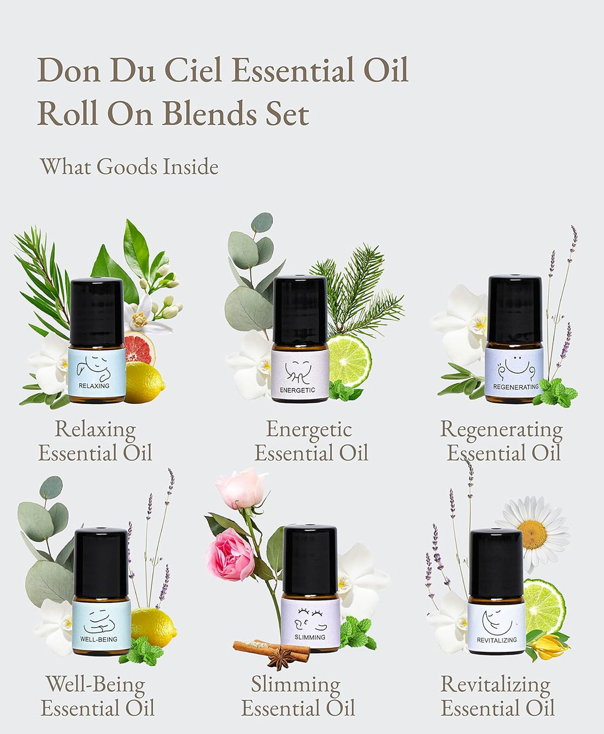 Essential Oil Roll On Blend, Orchid Oil Gift Set, Well-Being, Body Care, Massage, Relaxing, 6 Pack, 0.07oz (White-Small, Orchid)