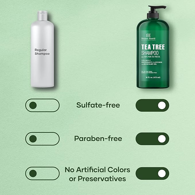 Botanic Hearth Tea Tree Shampoo, Vitamin C, Peppermint, Lavender And Rosemary Oil, Fights Dandruff And Dry Scalp, 16 Fl Oz