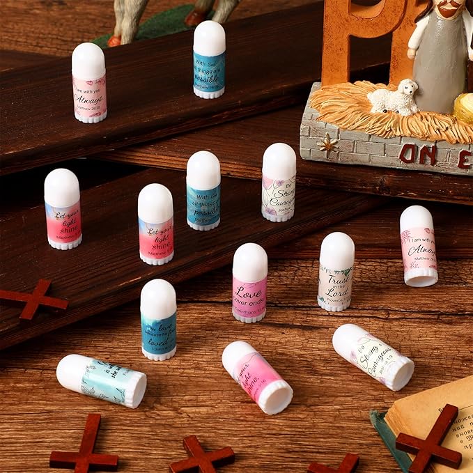 72 Pcs Mini Lip Balm Bulk Gift, 8 Flavors, Christian Themed, Moisturizing for All Skin Types