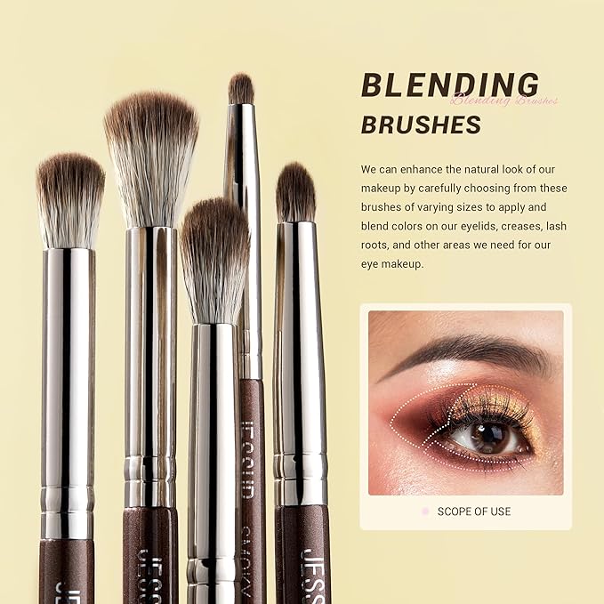 Jessup Eye Makeup Brushes Set Professional 15pcs Brown Eyeshadow Brush Eyebrow Concealer Eyeliner Blending Brush for Makeup Premium Synthetic Eye Brush Set, T499