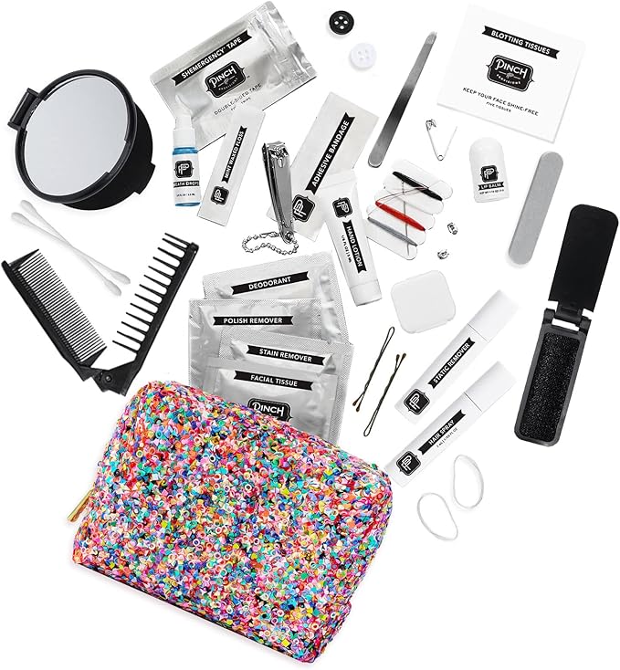 Pinch Provisions Shemergency Kit for Her, 40 Emergency Essential Items, Compact, Multi-Functional Pouch, Gift for Women, Birthday, Bachelorette Parties, and More!