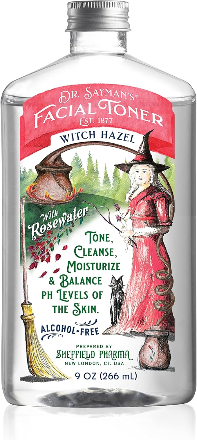 Dr. Saymans Alcohol-Free Facial Toner with Witch Hazel, Rosewater & Rice Protein, Removes Impurities & Hydrates Your Face, 9 oz