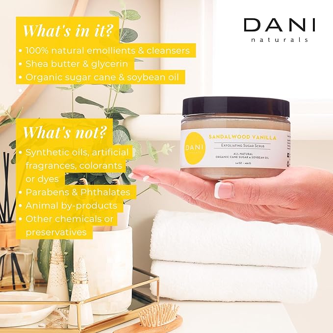 Naturals Exfoliating Sugar Scrub - Warm Sandalwood Vanilla, featuring organic cane sugar and shea butter, gently exfoliates and deeply nourishes for smooth, radiant, and hydrated skin – 14 oz