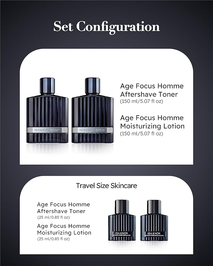 ISA KNOX Age Focus Homme (Premium Skincare Gift Set, 12.2fl oz) - Even Skin Tone & Wrinkle Care. Toner and Lightweight Moisturizer Set , Niacinamide, Adenosine | Korean Skincare,