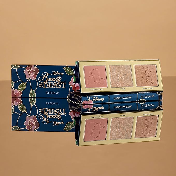 Sigma Beauty Cheek Palette – Disney’s Beauty and the Beast Pink Blush and Highlighter Makeup Palette - Smooth, Buttery Soft Pressed Powder with a Clean Formula and Long-Lasting Wear