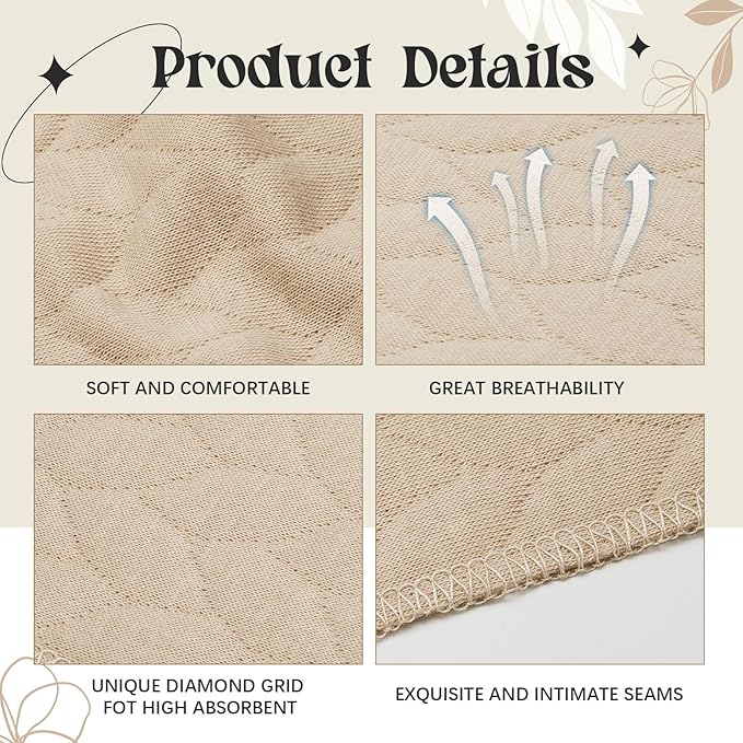 Toulite 20 Pcs Bra Liners for Sweat 18x3 Inch 3 Layer Washable Rectangle Cotton Under Breasts Pads for Women Absorb Sweating
