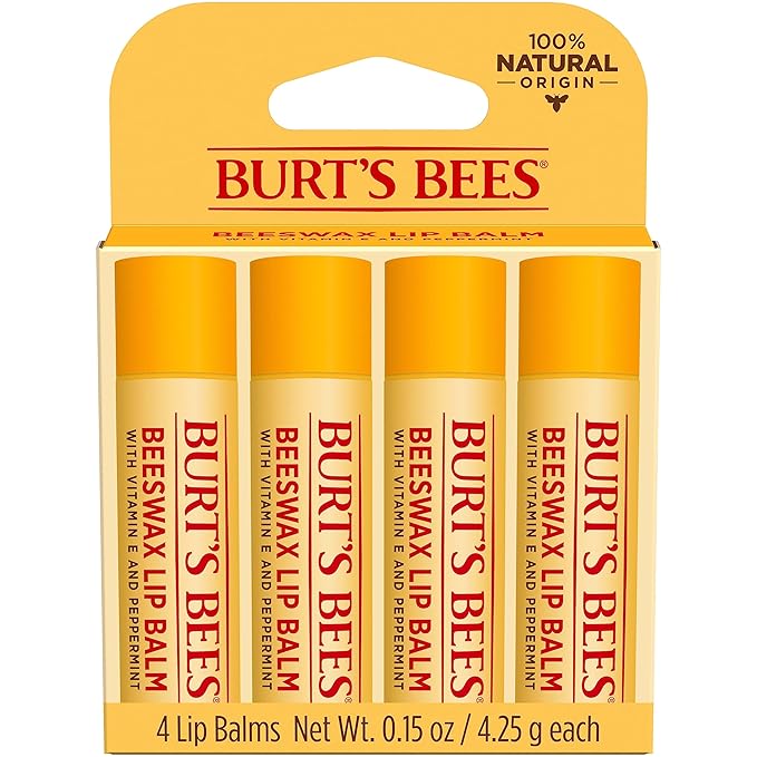 Burt's Bees Lip Balm - Original Beeswax, Lip Moisturizer With Responsibly Sourced Beeswax, Tint-Free, Natural Origin Conditioning Lip Treatment, 4 Tubes, 0.15 oz.