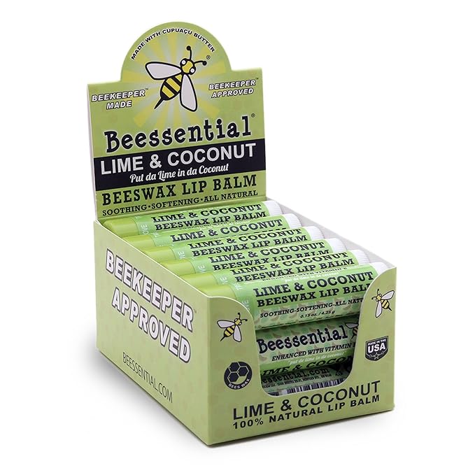 Beessential Natural Bulk Lip Balm, Coconut Lime, 18 Pack | For Men, Women, and Children. Great for Gifts, Showers, & More