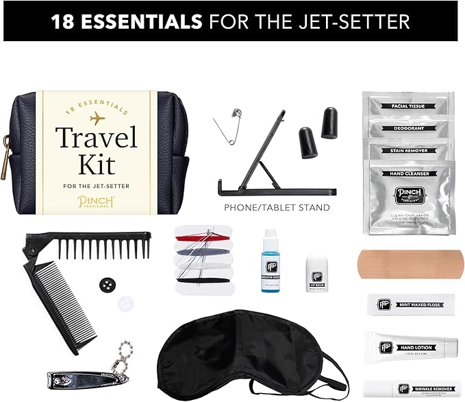 Pinch Provisions Travel Kit, includes 18 Must-Have Emergency Essential Items for Travelling, Ideal Road Trip or Airport Gift for Friends, Family & Peers, Portable Pouch
