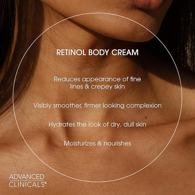 Advanced Clinicals Retinol Body Cream Moisturizer + Exfoliating 10% Glycolic Acid & Lactic Acid Lotion 2PC Skincare Set For Women & Men To Reduce Appearance Of Crepey Skin & Uneven Rough Skin Texture