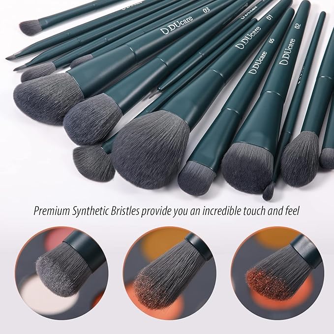 DUcare 17Pcs Professional Makeup Brush Set Complete Kit with Brush Cleaning Mat and Makeup Sponge, Ideal for Foundation, Eyeshadow, Liquid Cream, Gift Box Set